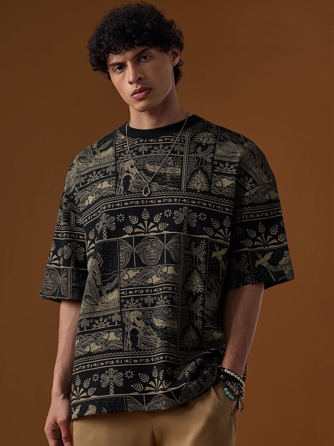 The Souled Store Men Oversized Nomad Black Tshirts - default view