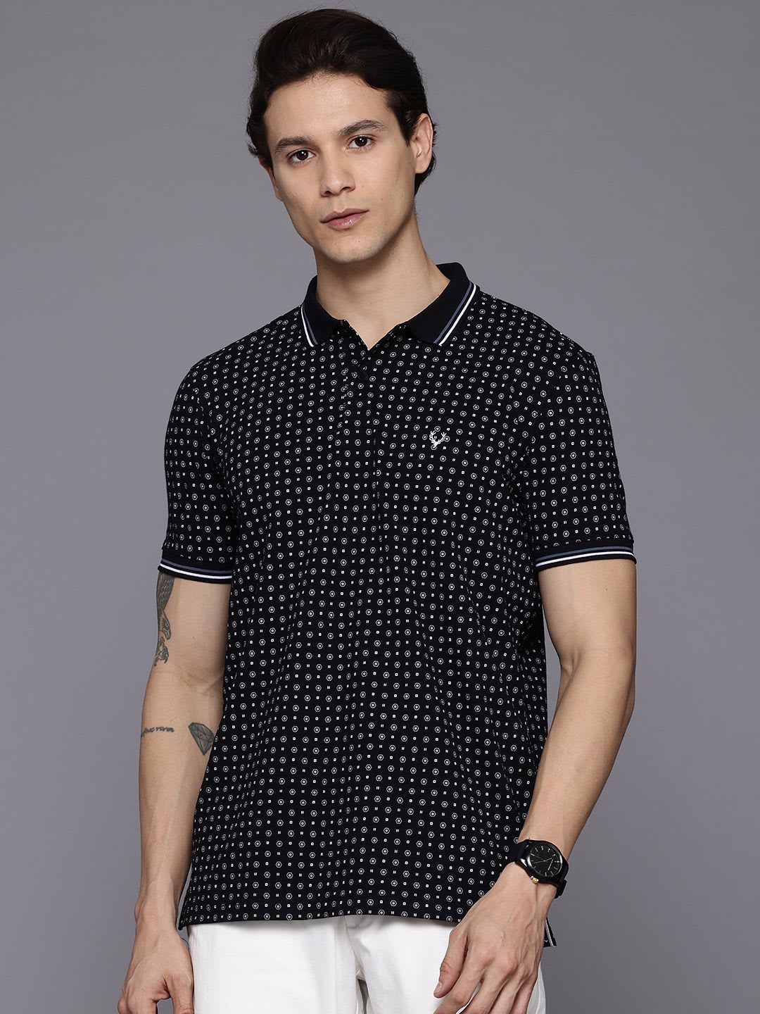 Allen Solly Men Printed Polo Collar T-shirt - back view