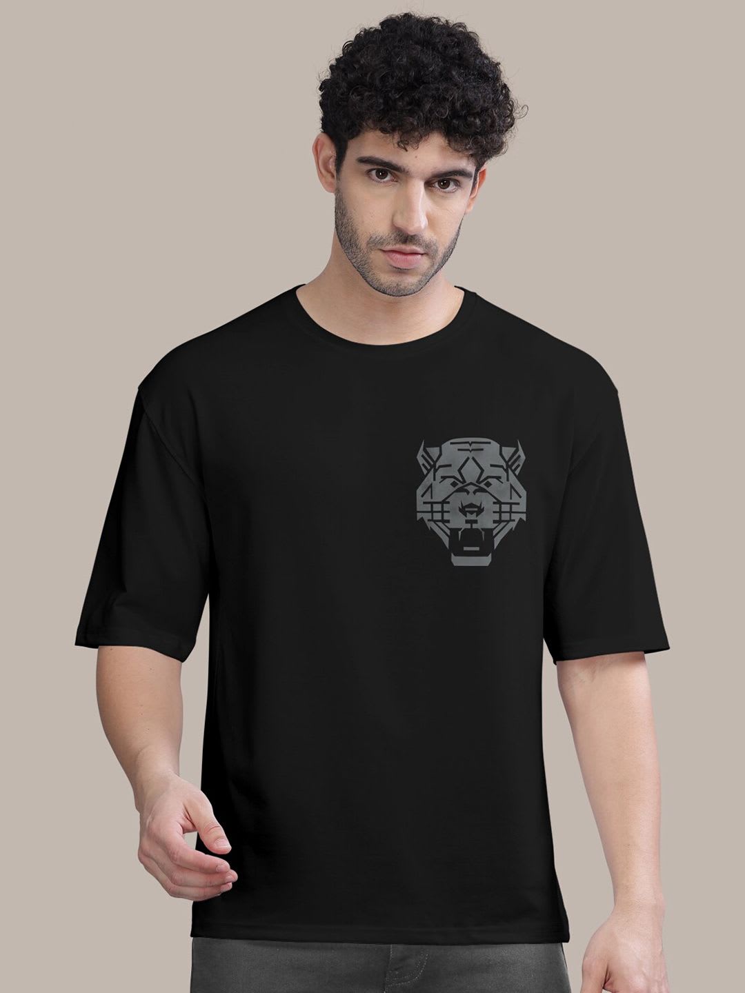 BULLMER Graphic Printed Round Neck Oversized Cotton T-shirt - back view