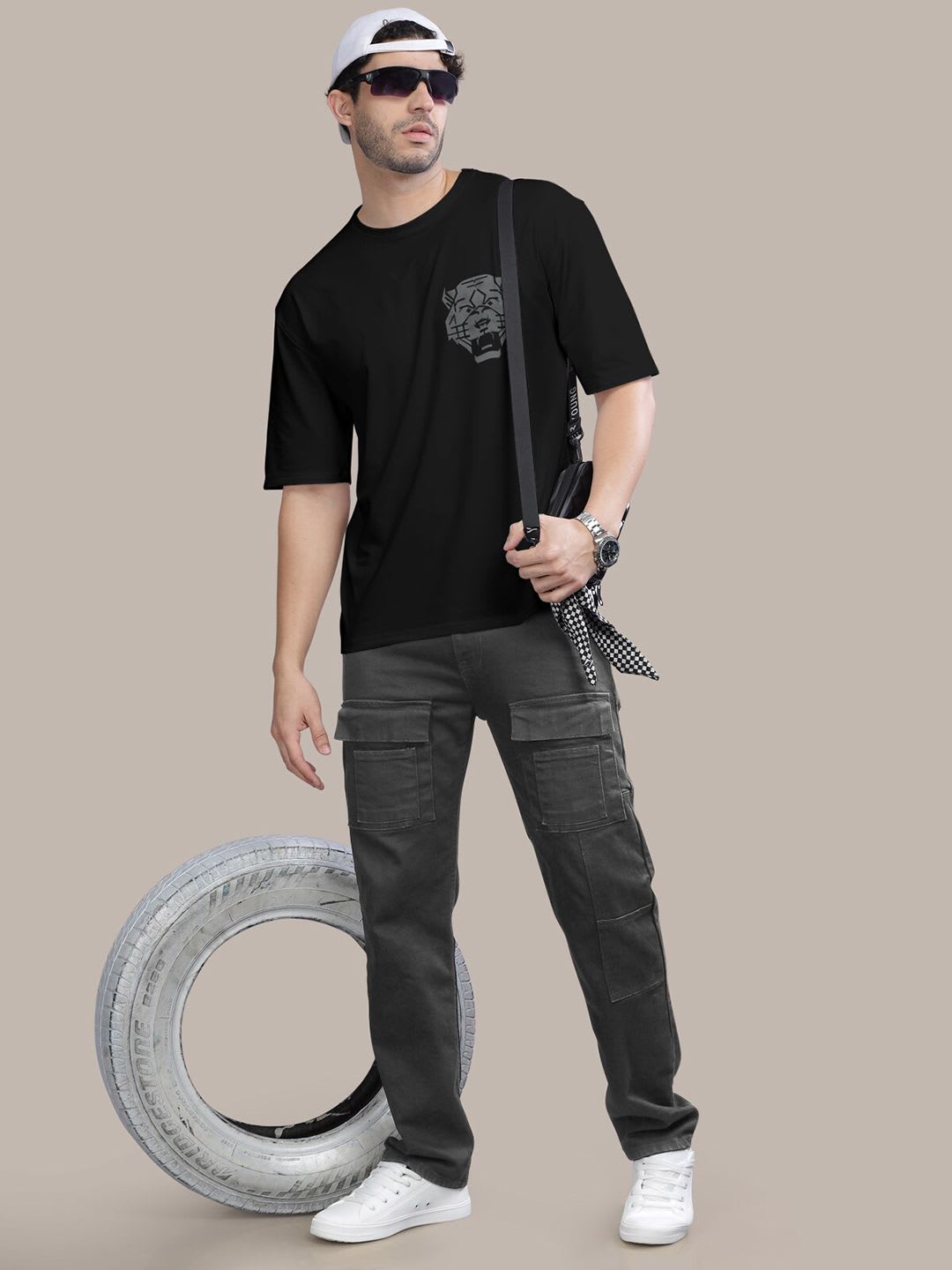 BULLMER Graphic Printed Round Neck Oversized Cotton T-shirt - left view