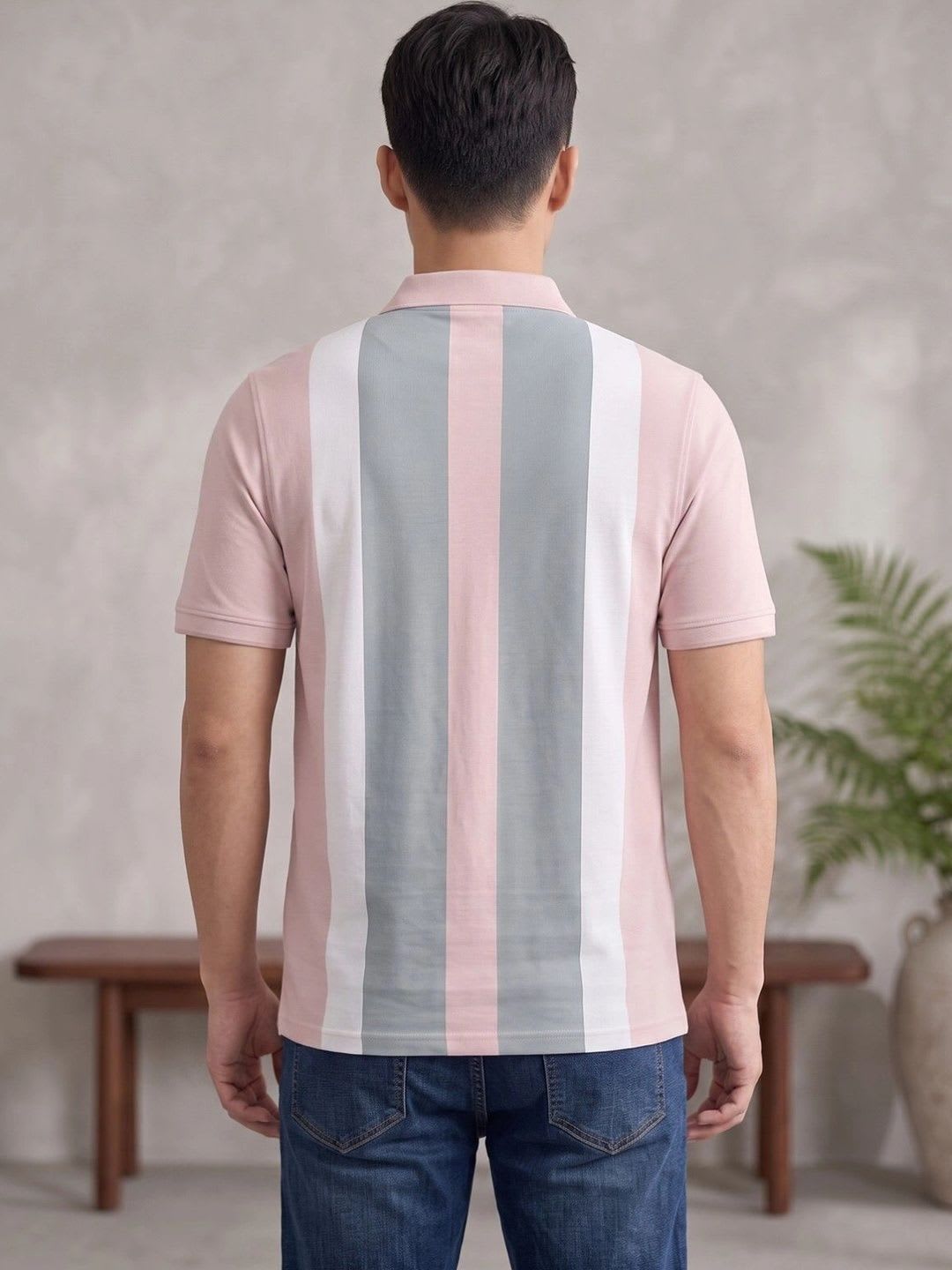 BULLMER Men Striped Polo Collar T-shirt - right view