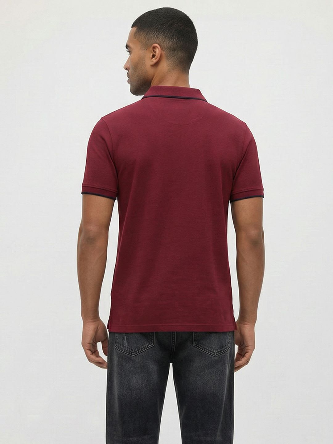 Roadster Men Maroon Solid Polo Collar T-shirt - back view