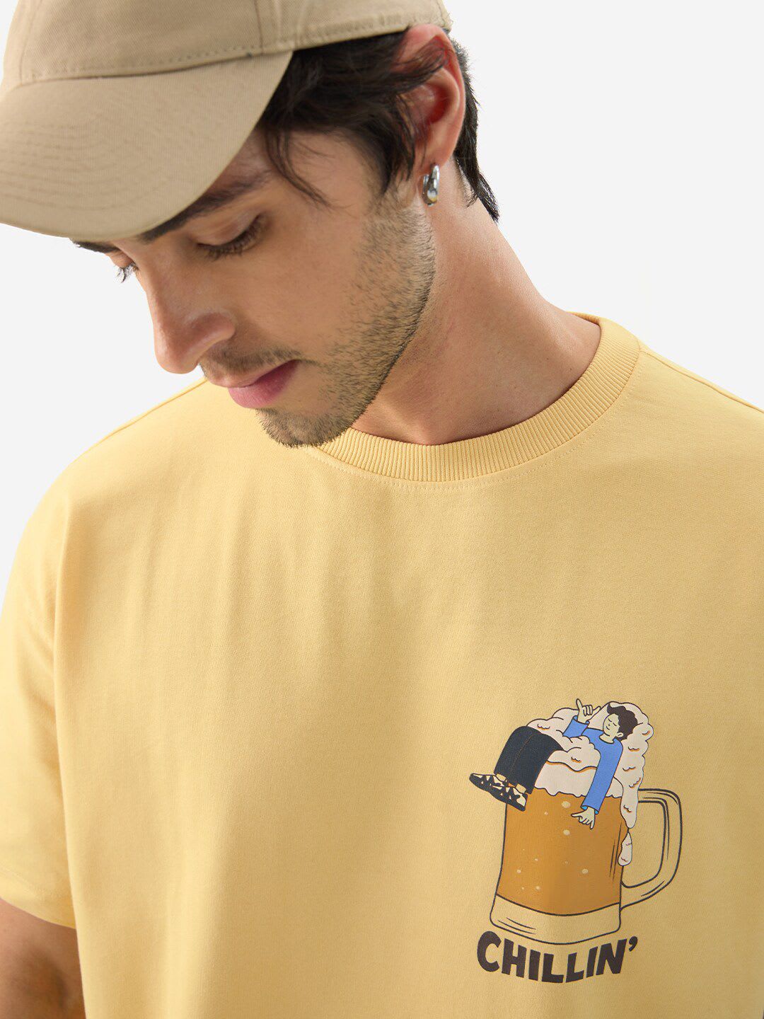 The Souled Store Men Yellow Printed Cotton Oversized Fit T-Shirts - back view