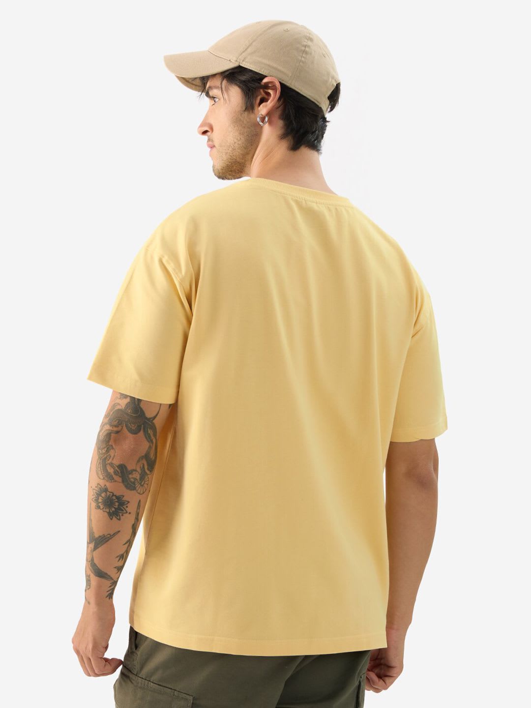 The Souled Store Men Yellow Printed Cotton Oversized Fit T-Shirts - left view