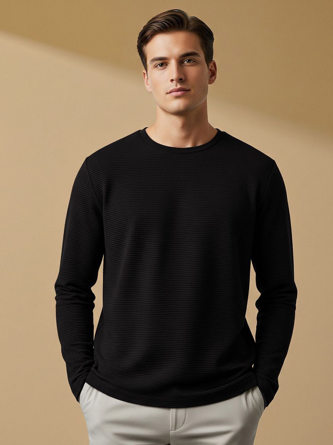 NOBERO Men Self Design Round Neck T-shirt - default view