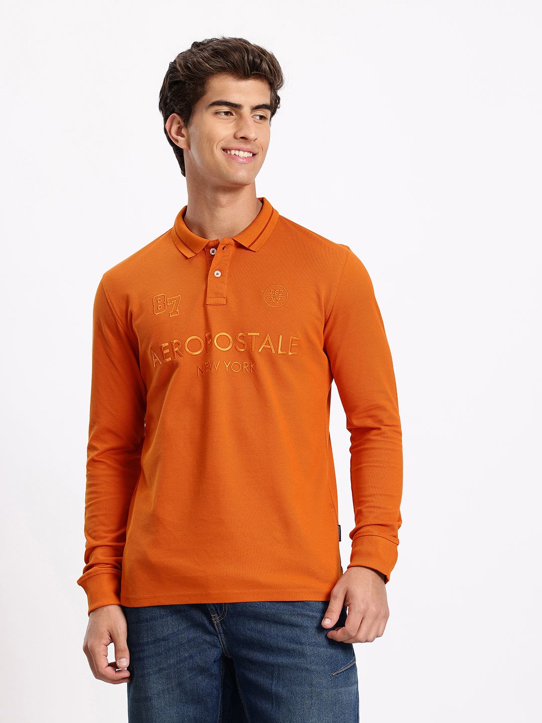 Aeropostale Typography Embroidered Polo Collar Pure Cotton T-shirt - back view