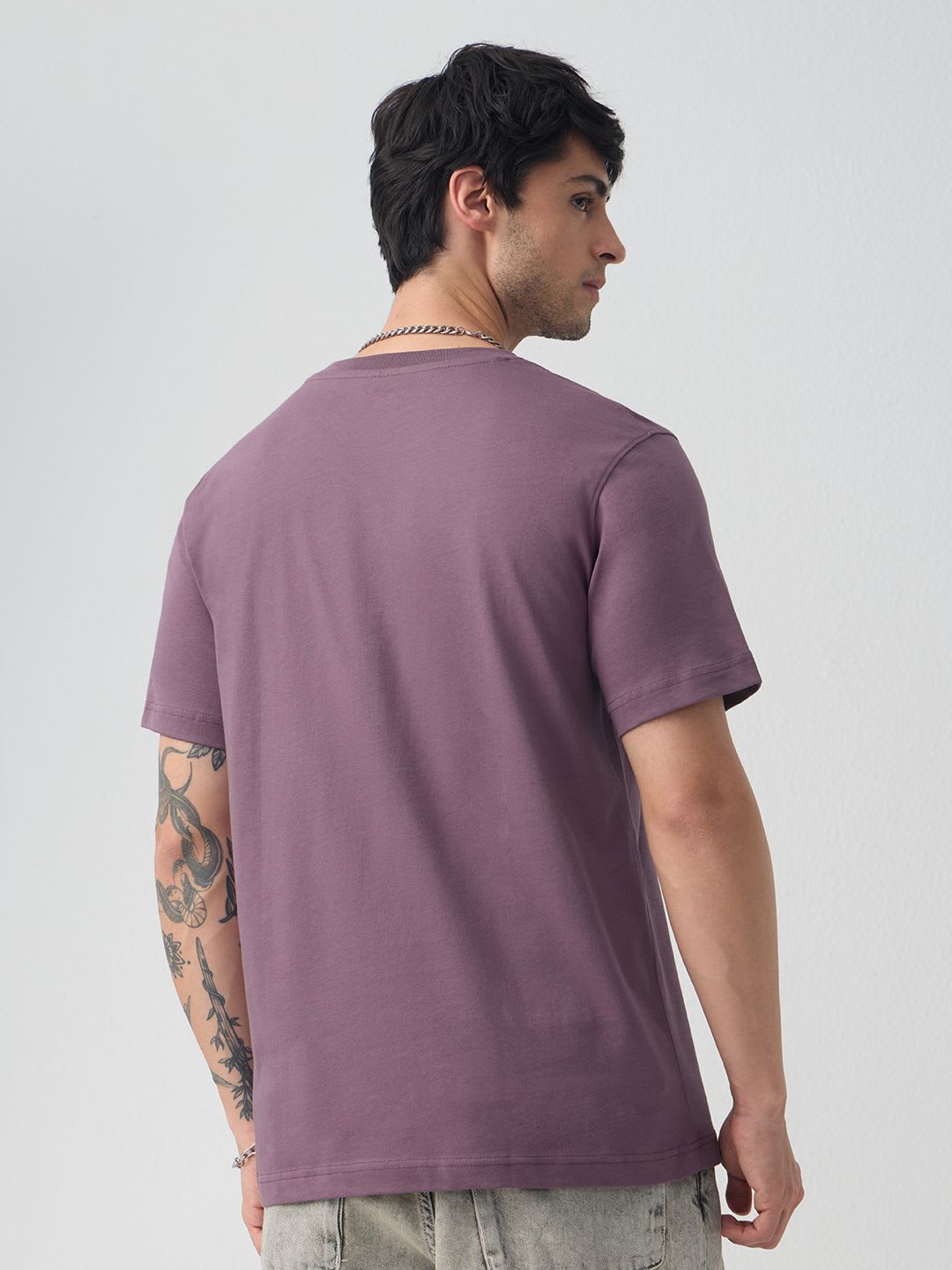 The Souled Store Men Relaxed Fit Printed Mauve T-Shirts - back view