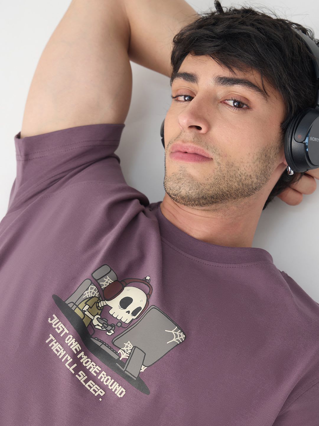 The Souled Store Men Relaxed Fit Printed Mauve T-Shirts - left view
