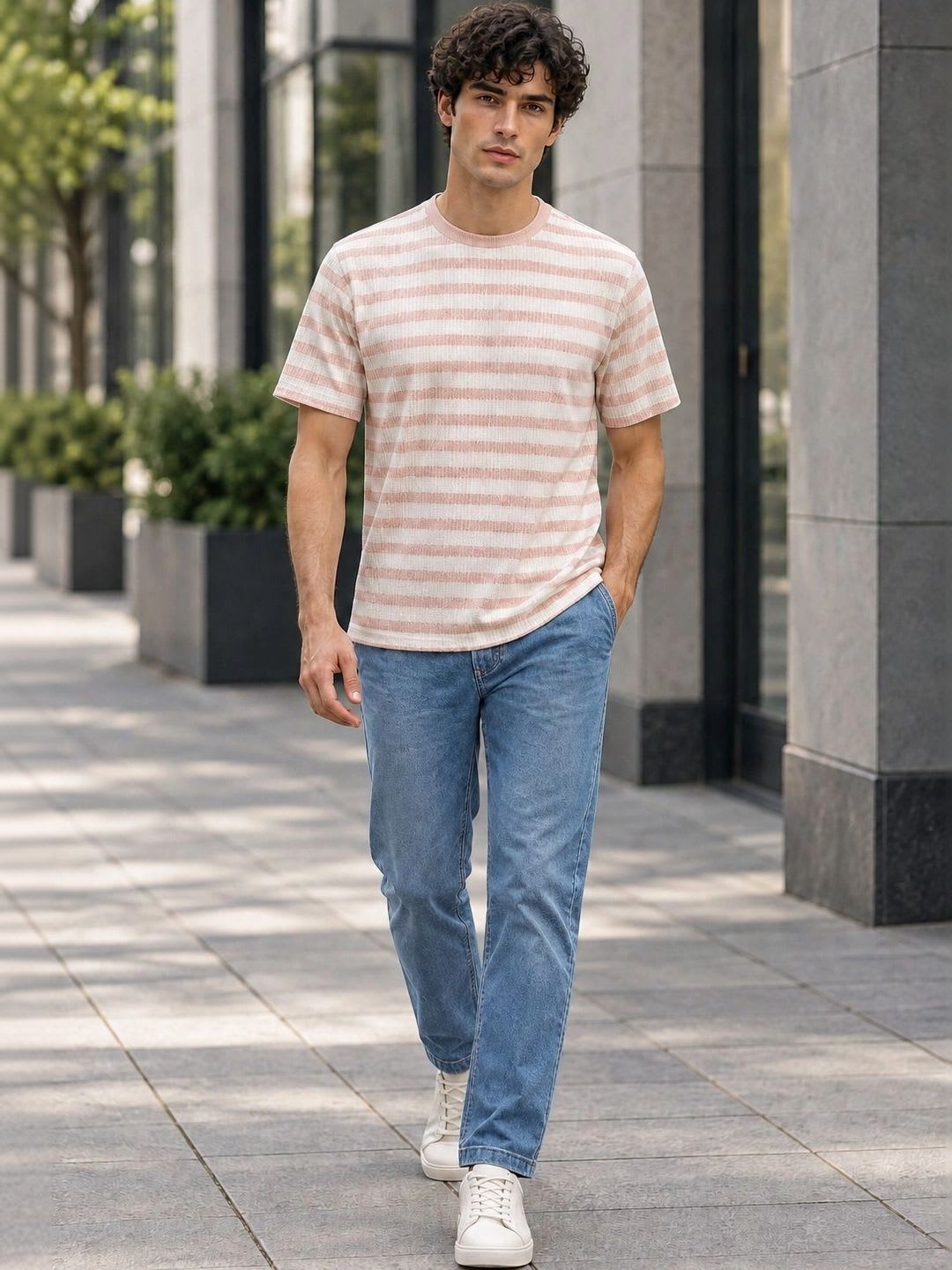 R.Code by The Roadster Life Co. Men Striped T-shirt - default view