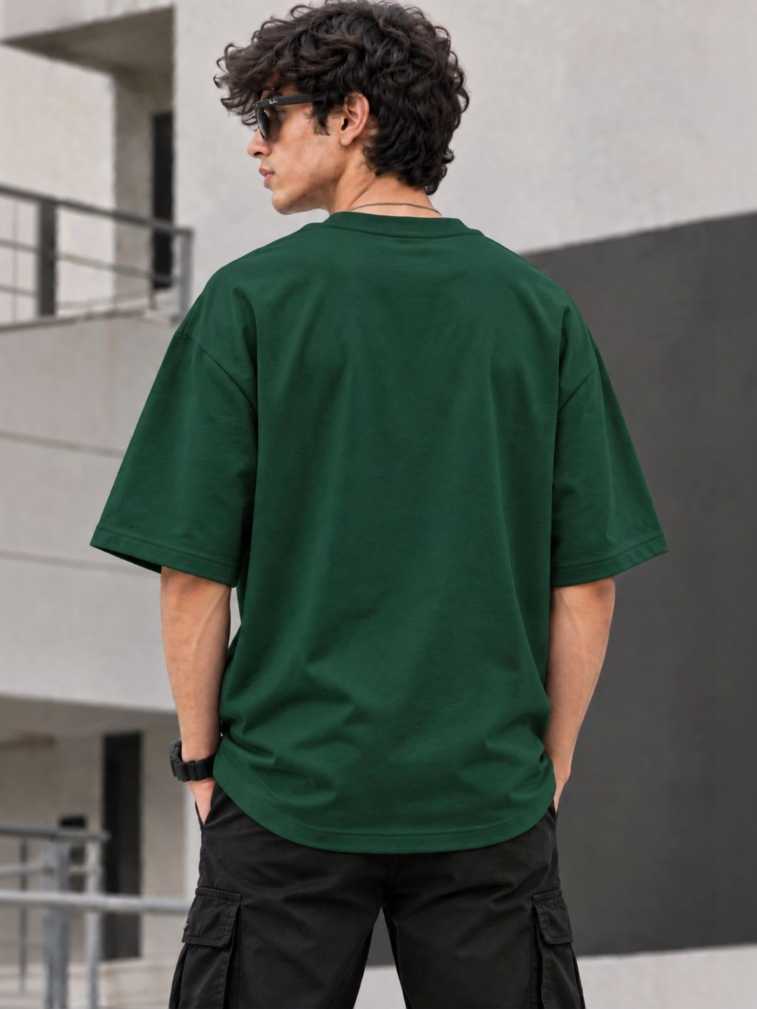 Gentalemen Men Printed Drop-Shoulder Sleeves Pure Cotton Boxy T-shirt - back view
