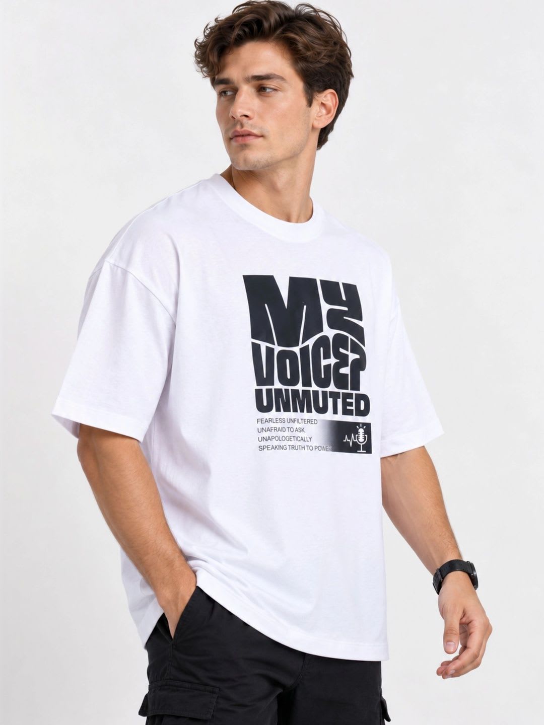 Bandar Baant Collections Men Typography Printed Drop-Shoulder Sleeves T-shirt - back view