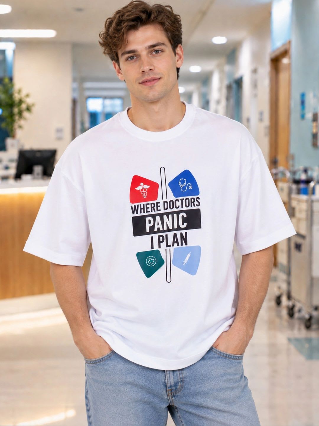 Bandar Baant Collections Men Printed Drop-Shoulder Sleeves T-shirt - default view