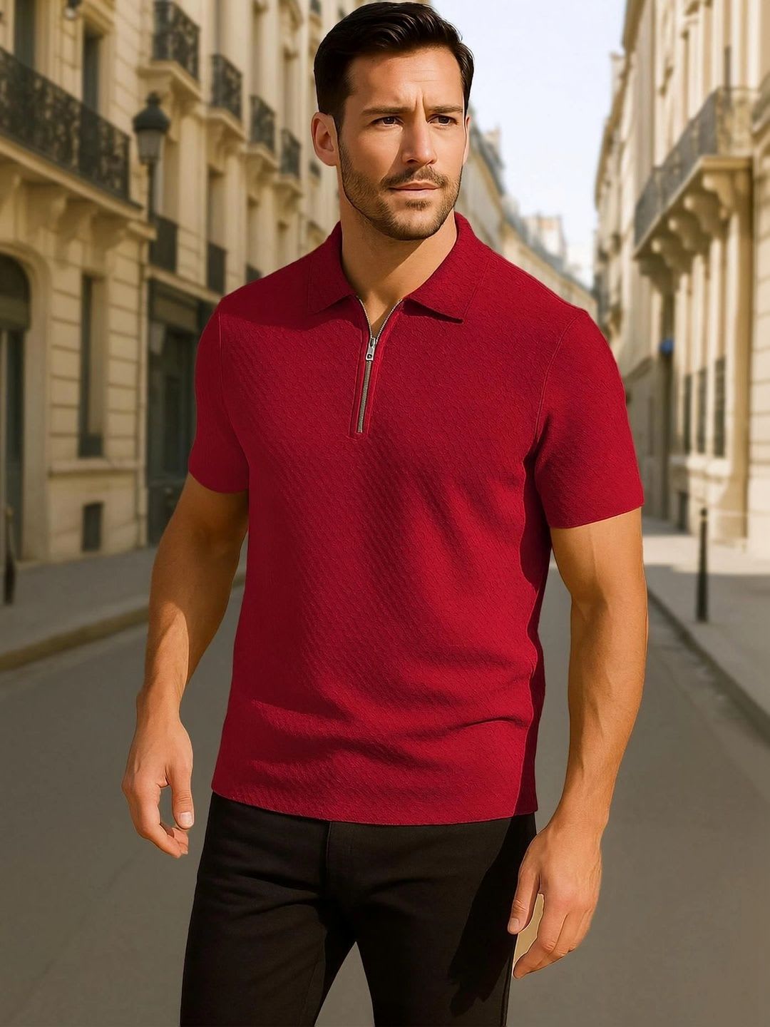 TENRUN Men Polo Collar T-shirt - default view
