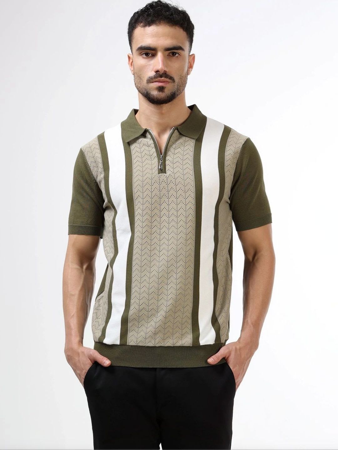 ENGYNE Men Striped Polo Collar T-shirt - default view