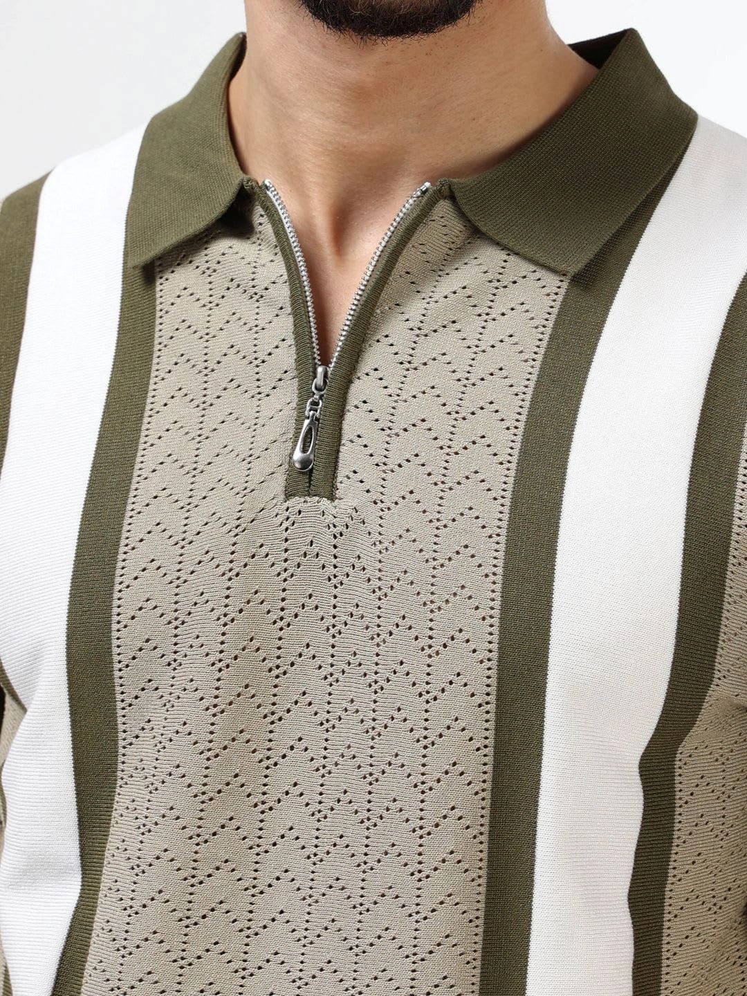 ENGYNE Men Striped Polo Collar T-shirt - back view