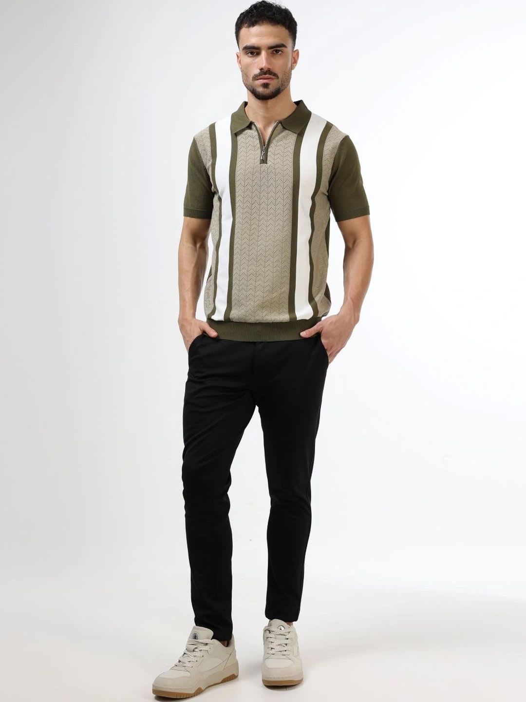 ENGYNE Men Striped Polo Collar T-shirt - right view