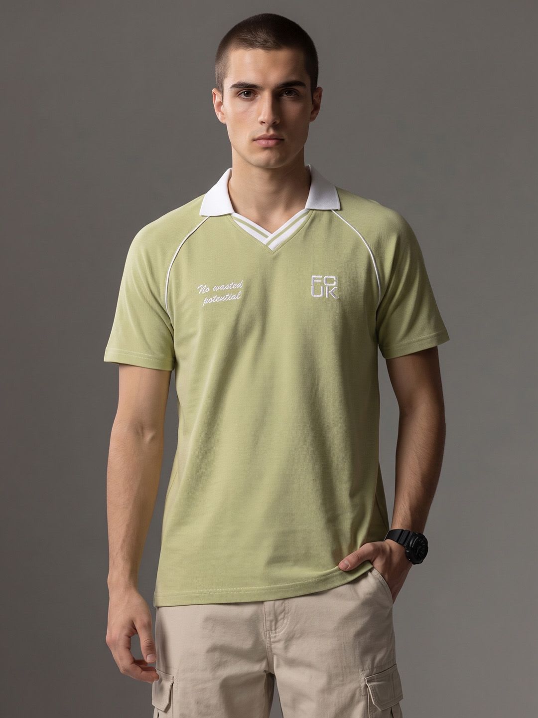 FCUK Typography Embroidered Polo Collar T-shirt - default view