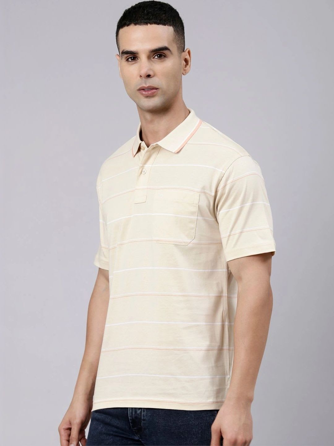 Classic Polo Men Striped Polo Collar Pockets T-shirt - back view
