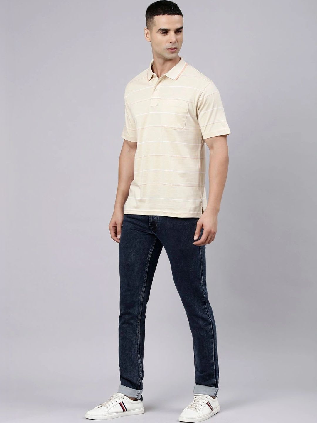 Classic Polo Men Striped Polo Collar Pockets T-shirt - left view
