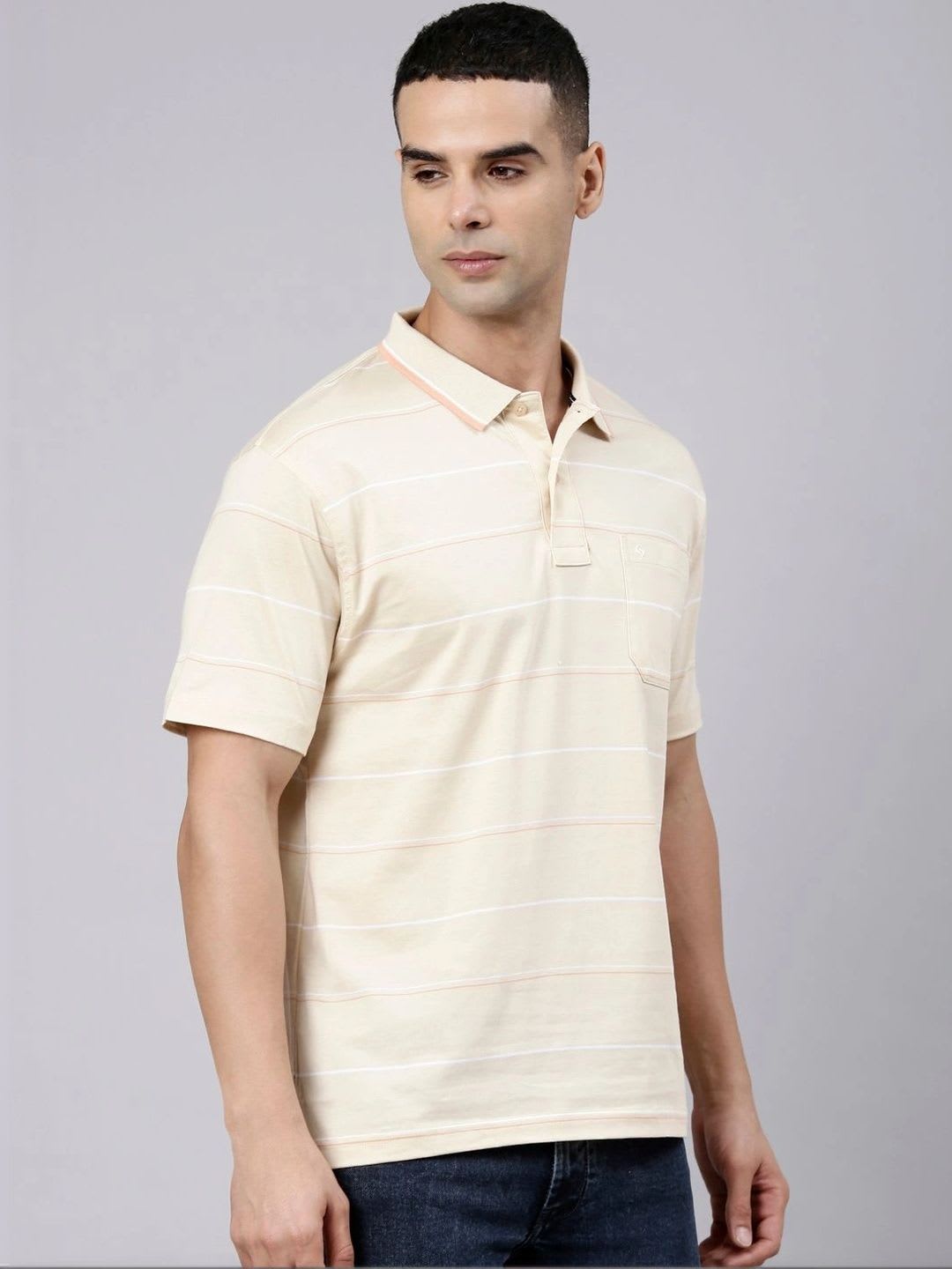 Classic Polo Men Striped Polo Collar Pockets T-shirt - right view