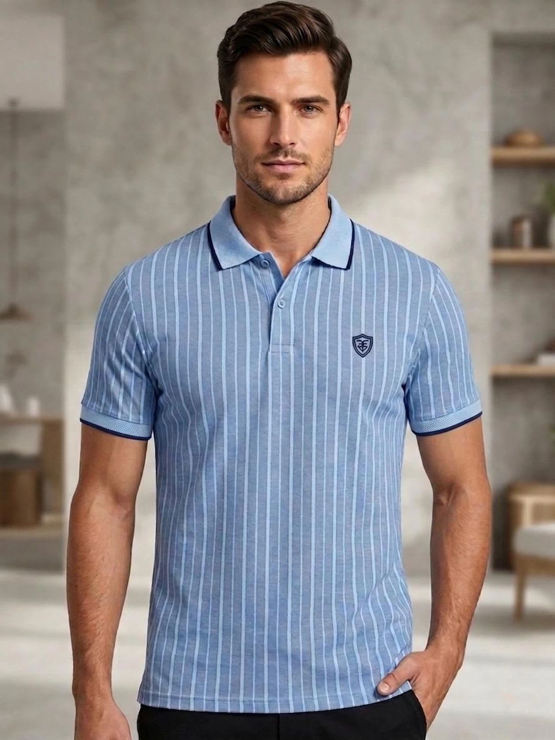 HANG N HOLD Men Striped Polo Collar T-shirt - default view