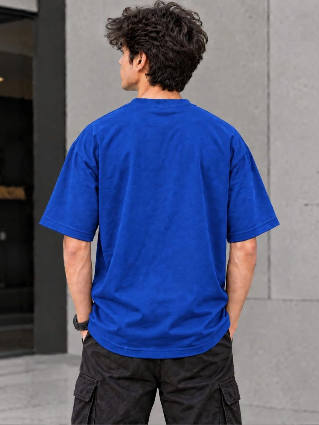 Gentalemen Men Printed Drop-Shoulder Sleeves Pure Cotton Boxy T-shirt - back view