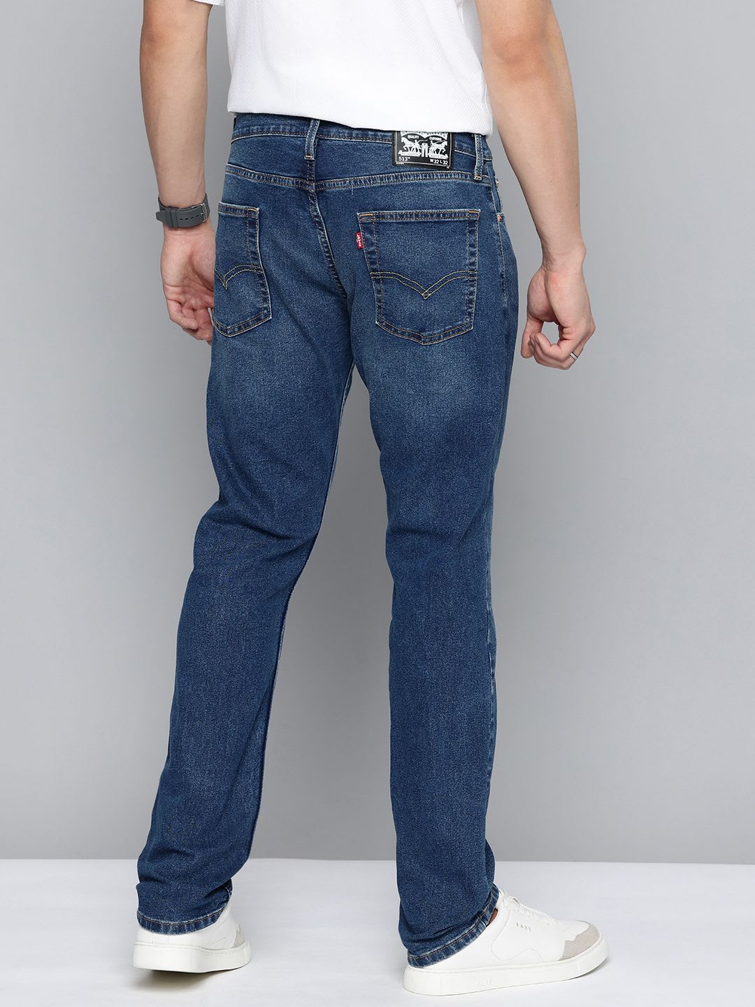 Levis Men 513 Slim Straight Fit Light Fade Stretchable Jeans - back view