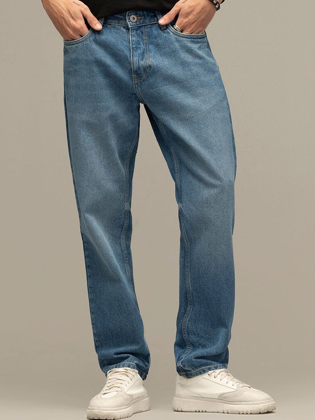 Snitch Men Smart Relaxed Fit Pure Cotton Stretchable Jeans - default view