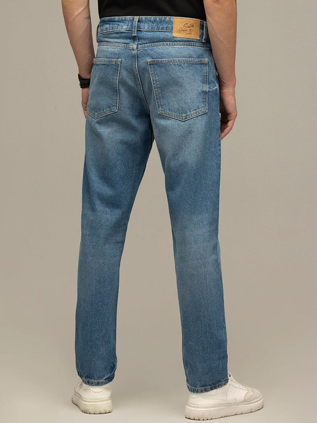 Snitch Men Smart Relaxed Fit Pure Cotton Stretchable Jeans - back view