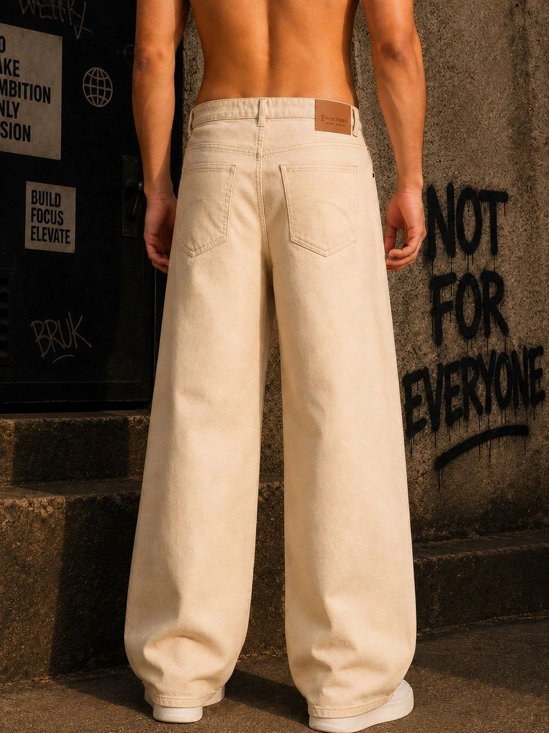 Bene Kleed Men Ecru Wide Leg Mid Rise Jeans - right view