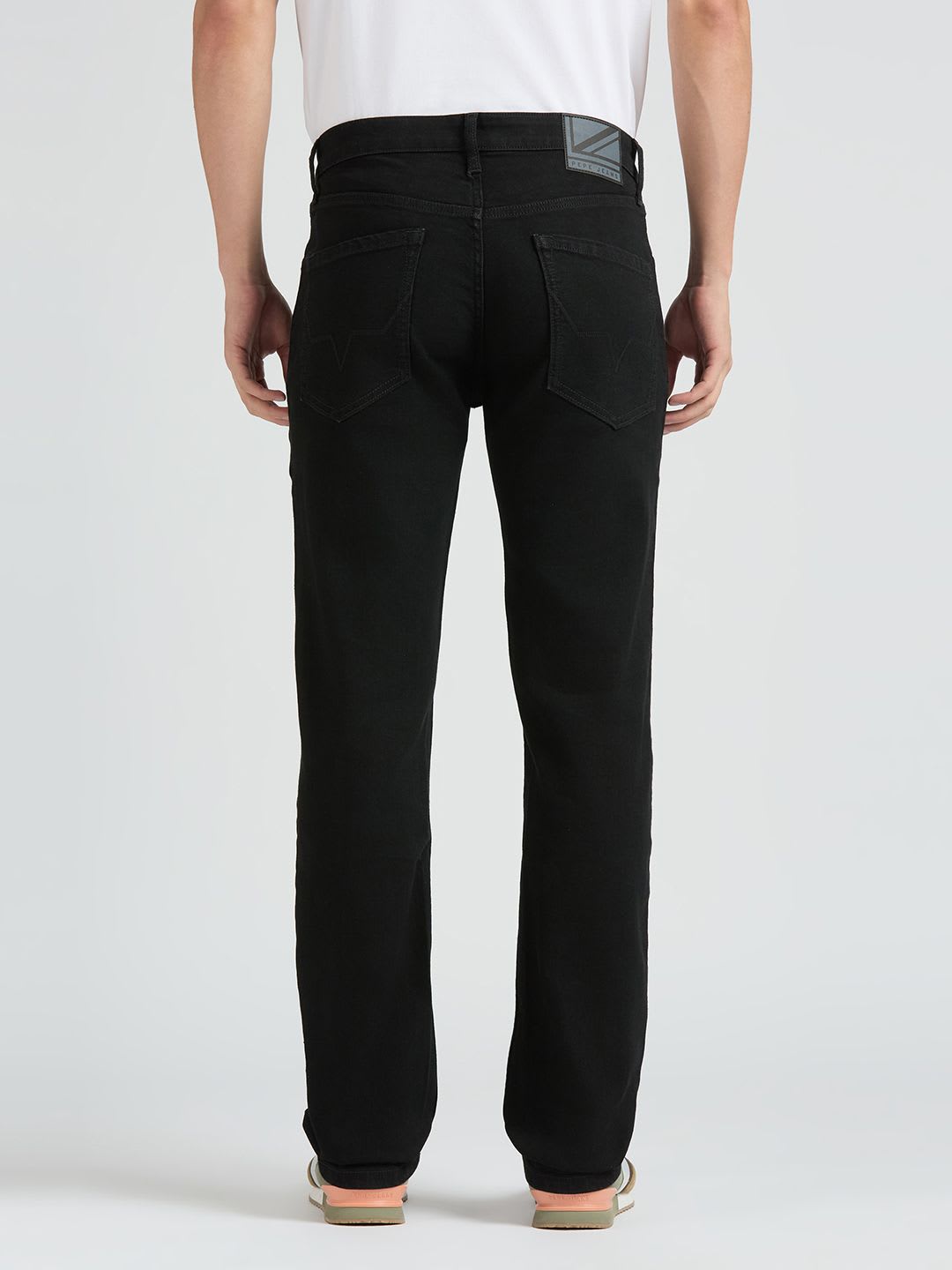 Pepe Jeans Men Straight Fit Black Stretchable Casual Jeans - back view