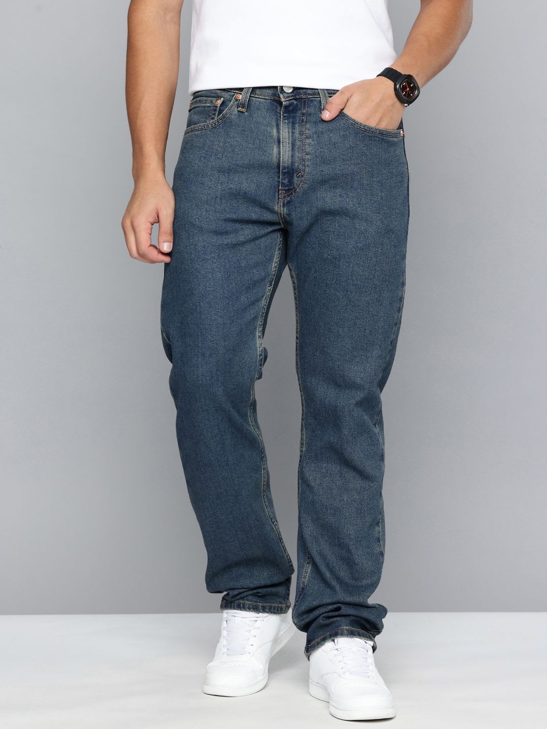 Levis Men 505 Regular Fit Mid-Rise Stretchable Jeans - default view