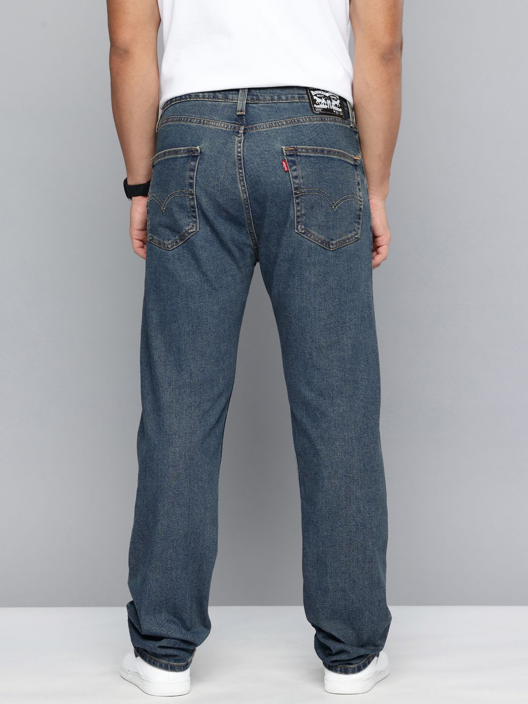 Levis Men 505 Regular Fit Mid-Rise Stretchable Jeans - back view