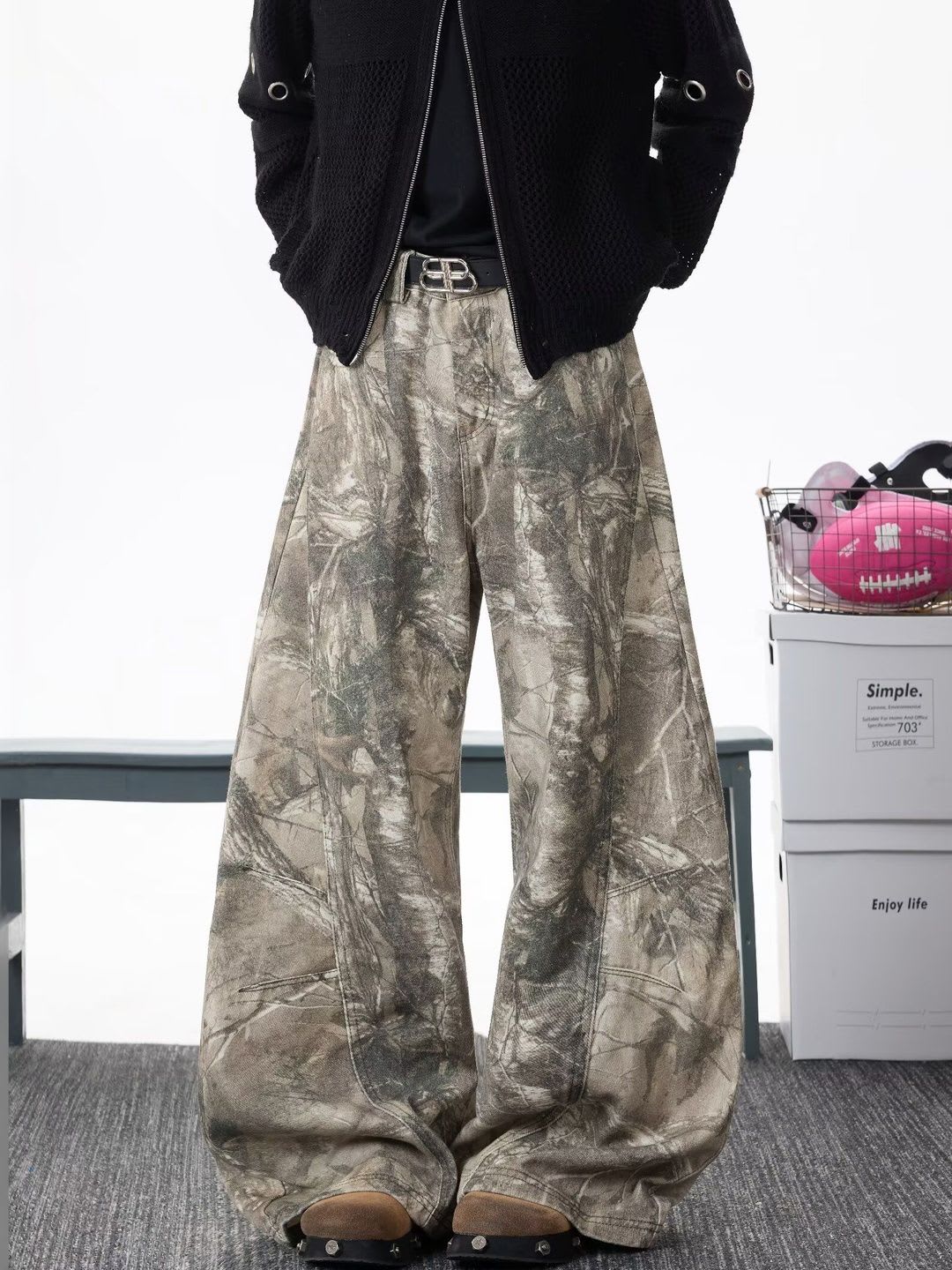 StyleCast x Revolte Men Wide Leg Mid-Rise Printed Jeans - left view