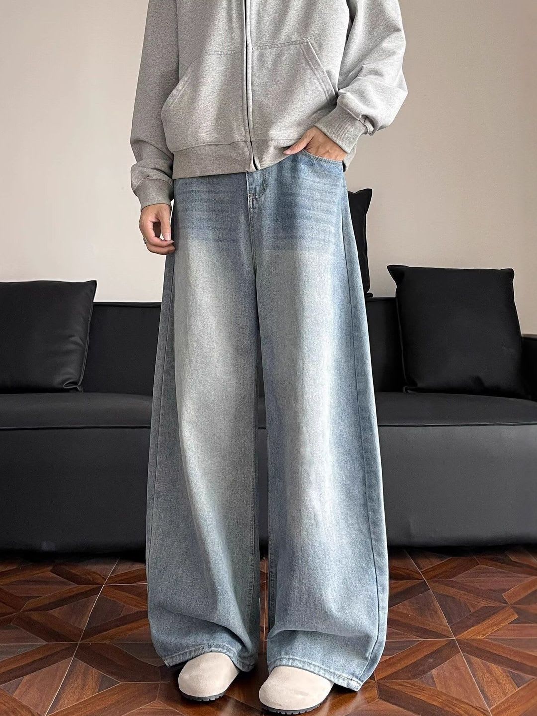 StyleCast x Revolte Men Wide Leg Mid-Rise Light Fade Jeans - default view