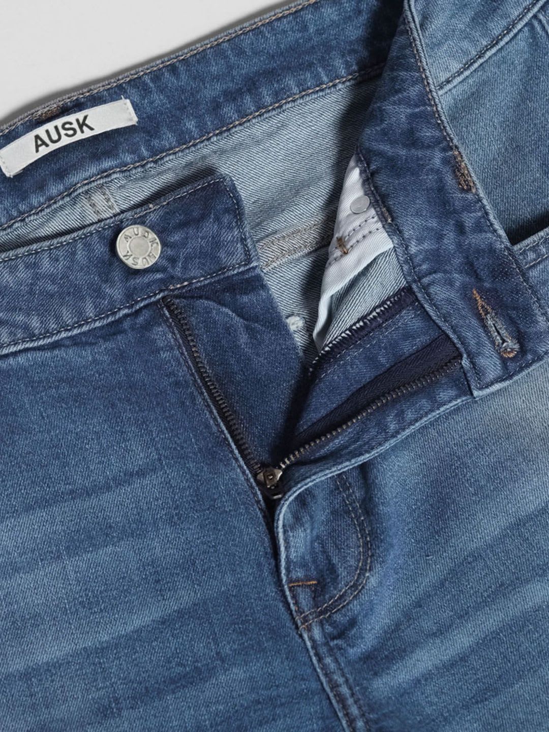 AUSK Men Loose Fit Mid-Rise Light Fade Stretchable Jeans - left view
