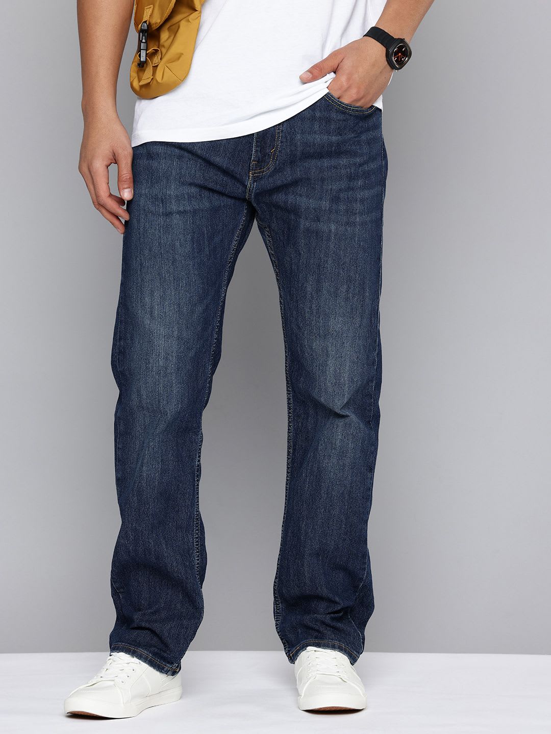 Levis Men 505 Straight Fit Mid-Rise Light Fade Stretchable Jeans - default view