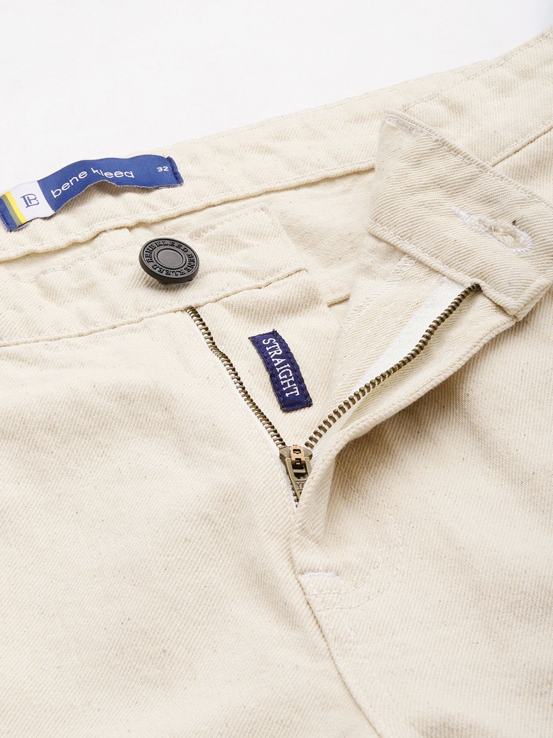 Bene Kleed Men Ecru Straight Fit Washed Jeans - left view
