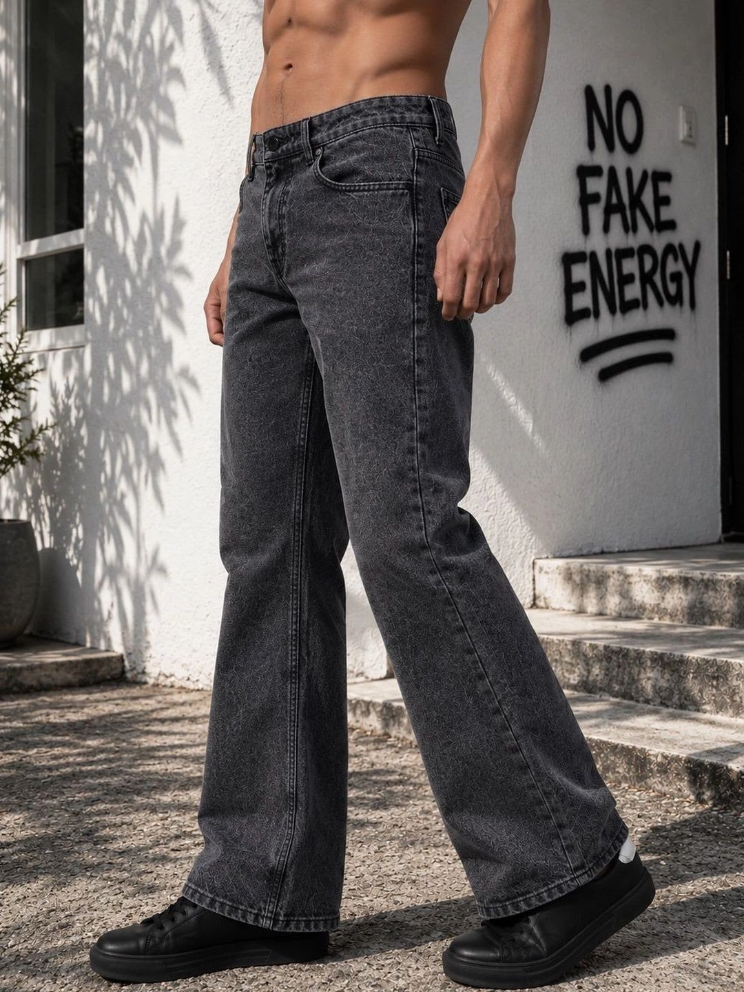 Bene Kleed Men Grey Bootcut Mid Rise Jeans - back view