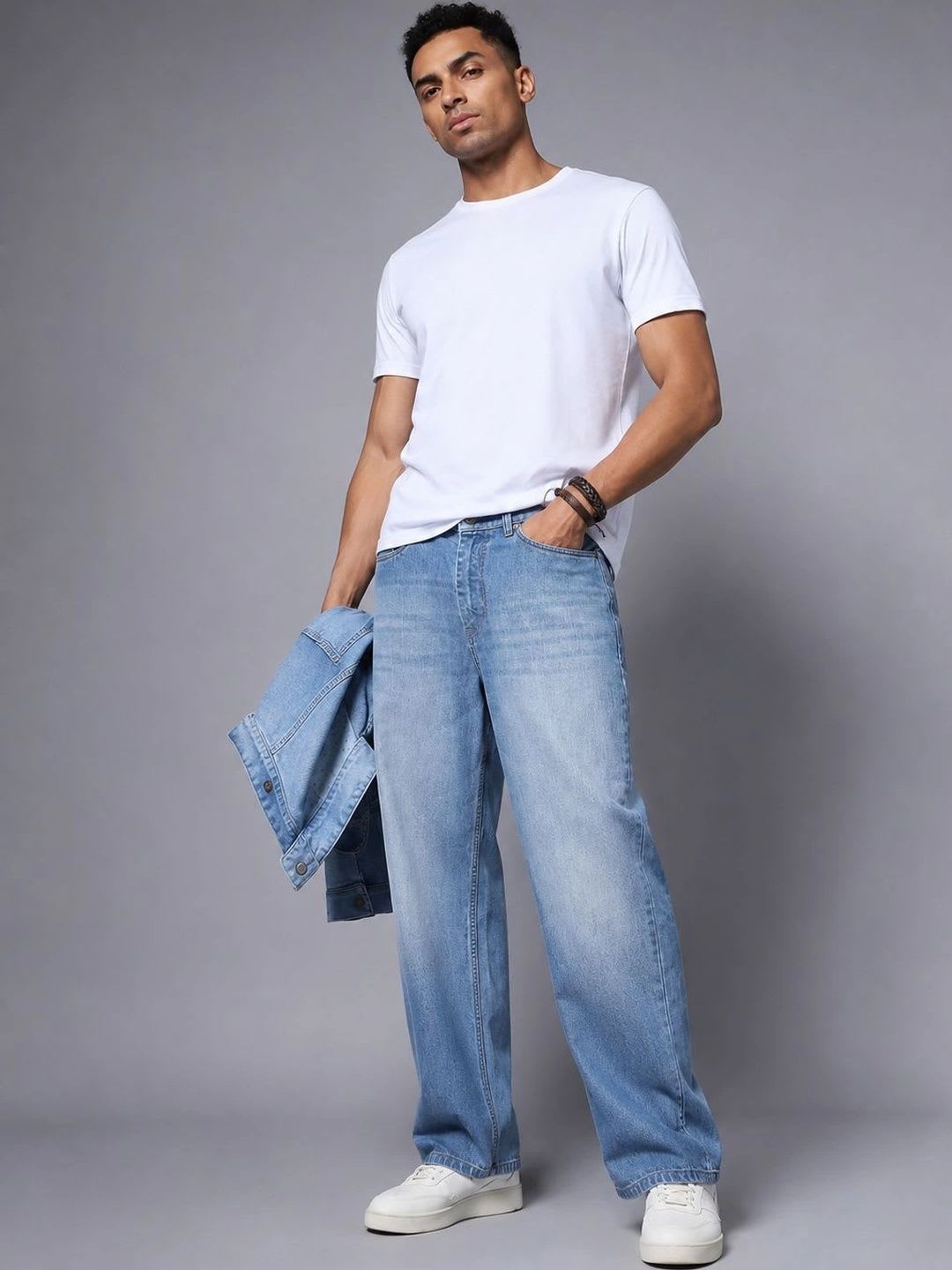 BREXX Men Straight Fit Mid-Rise Light Fade Stretchable Jeans - back view