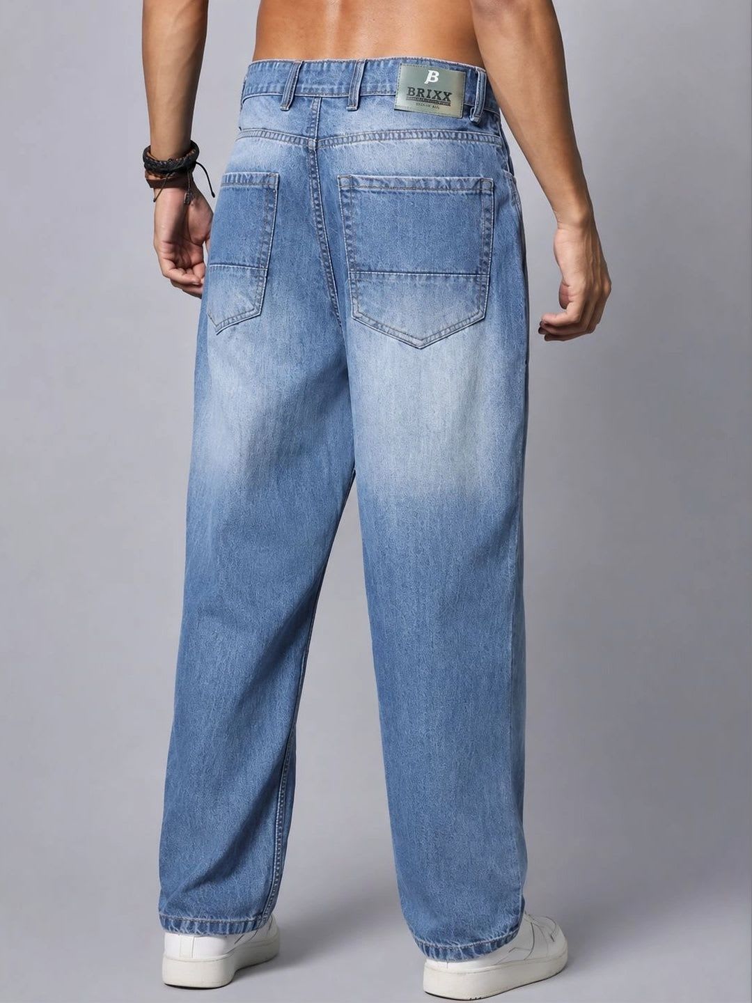 BREXX Men Straight Fit Mid-Rise Light Fade Stretchable Jeans - left view
