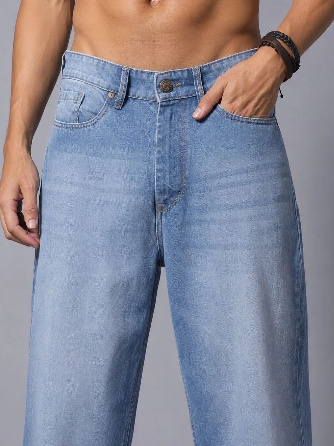 BREXX Men Straight Fit Mid-Rise Light Fade Stretchable Jeans - right view