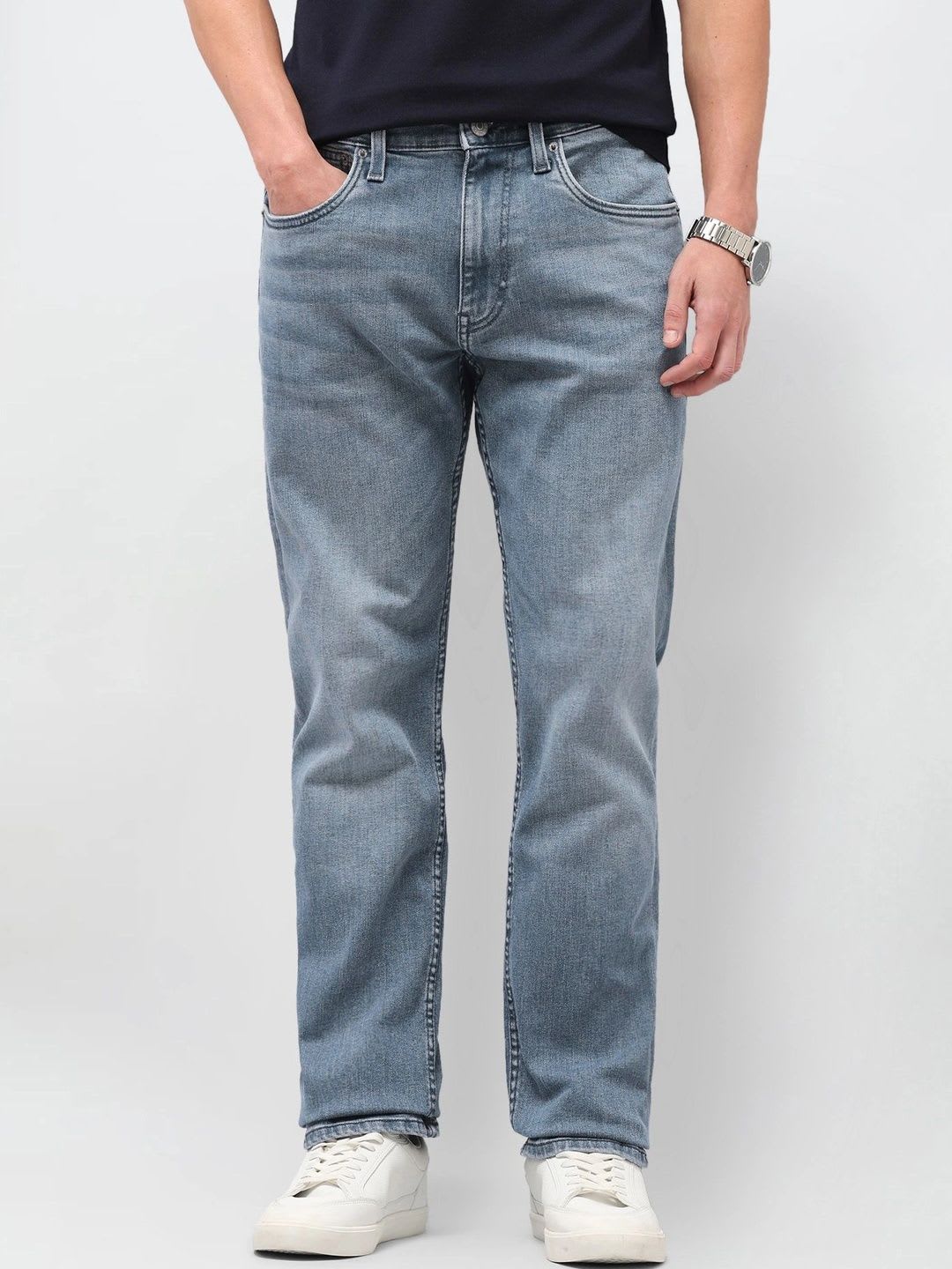 U.S. Polo Assn. Denim Co. Men Straight Fit Mid-Rise Light Fade Stretchable Jeans - default view