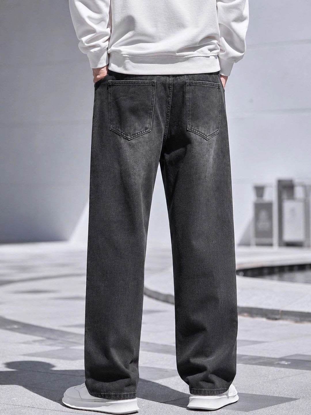 BREXX Men Jean Wide Leg Mid-Rise Low Distress Light Fade Stretchable Jeans - right view