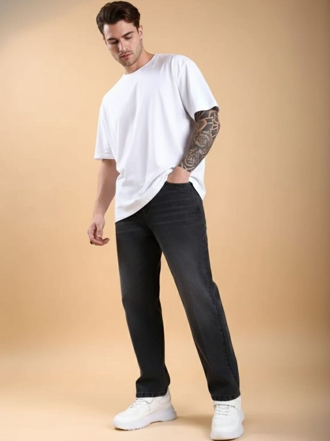 BREXX Men Jean Relaxed Fit Mid-Rise Light Fade Stretchable Jeans - back view