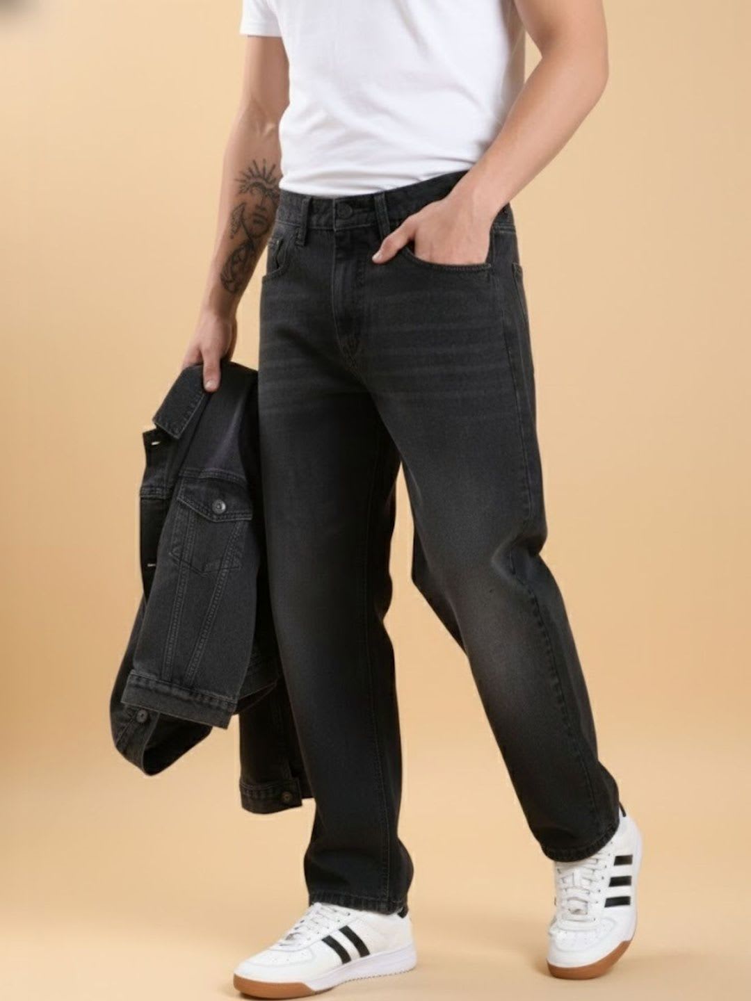 BREXX Men Jean Relaxed Fit Mid-Rise Light Fade Stretchable Jeans - right view