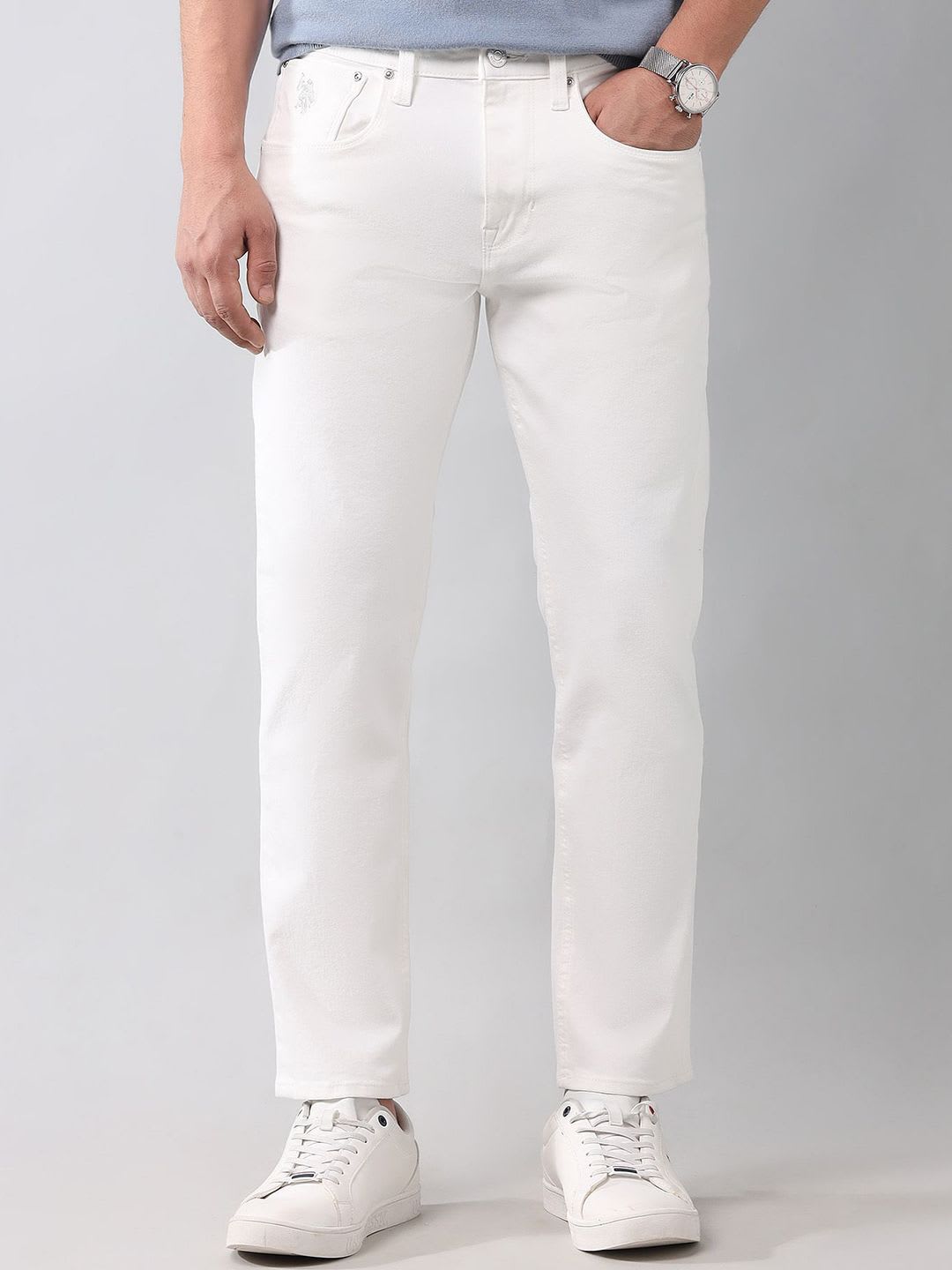 U.S. Polo Assn. Denim Co. Men Regular Fit Mid-Rise Clean Look Stretchable Jeans - default view