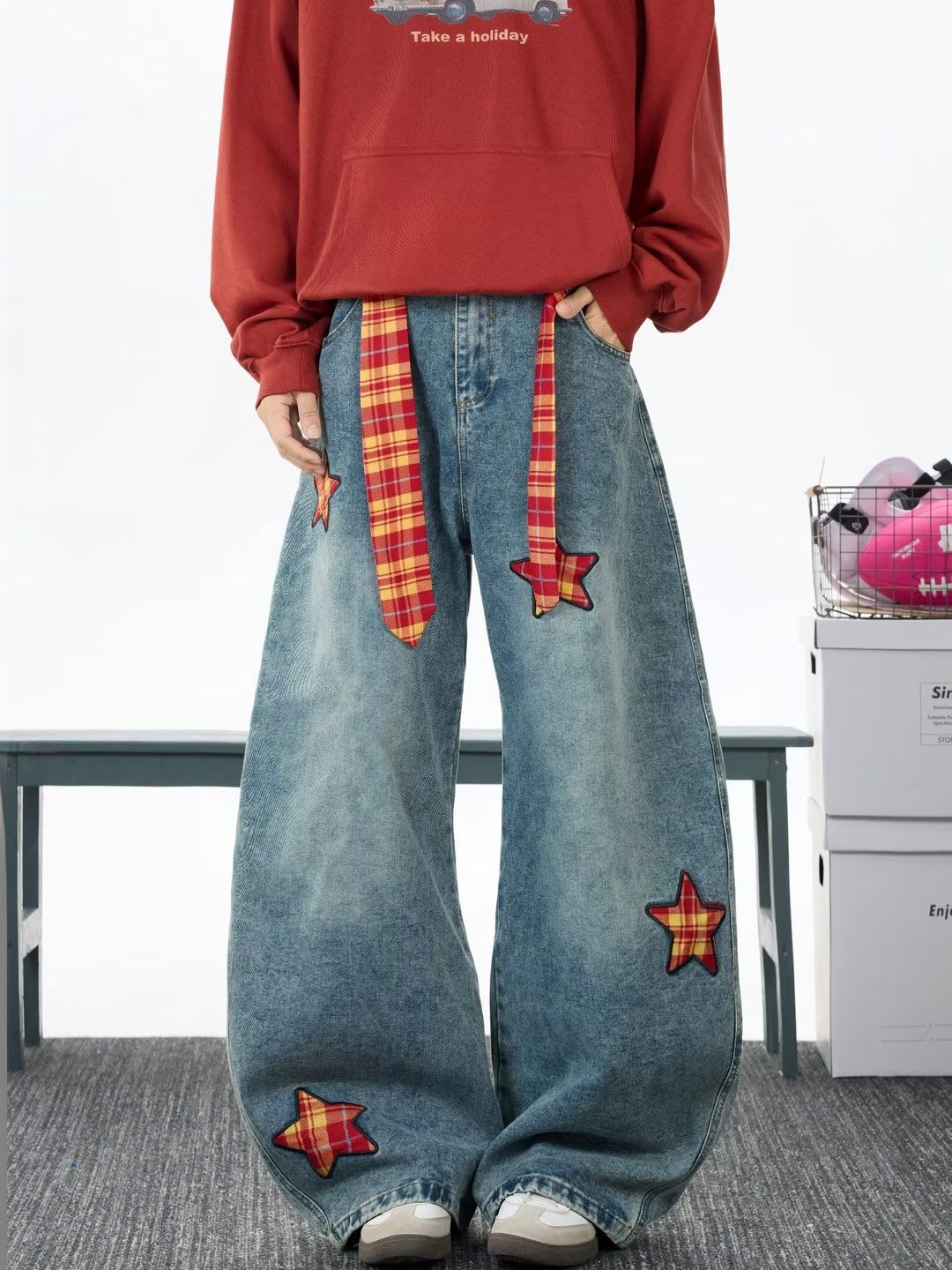 StyleCast x Revolte Men Wide Leg Mid-Rise Light Fade Printed Jeans - default view