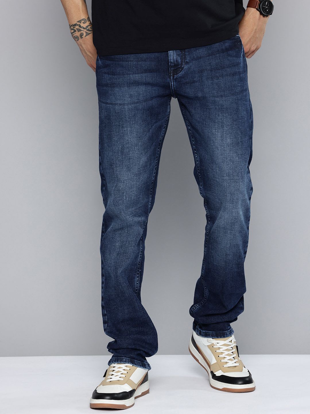 Mufti Men Dom062 Relaxed Straight Fit Light Fade Stretchable Jeans - default view