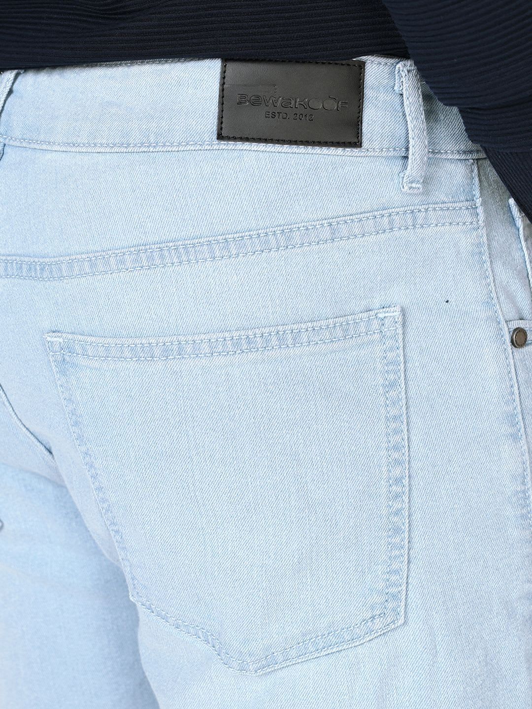 Bewakoof Men's Light Blue Slim Straight Fit Stretchable Mid-Rise Jeans - left view